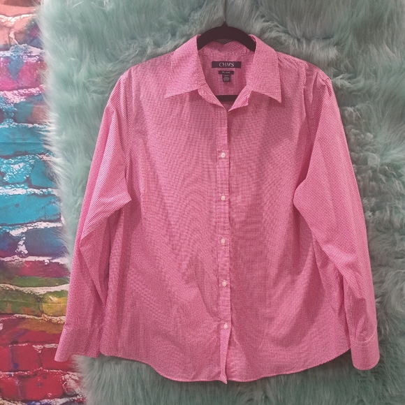 Chaps Pink and White Long Sleeve Checkered Button Down Shirt Size 1X - Picture 5 of 11
